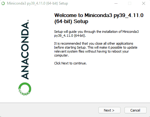 Installing Anaconda for windows with the miniconda installer