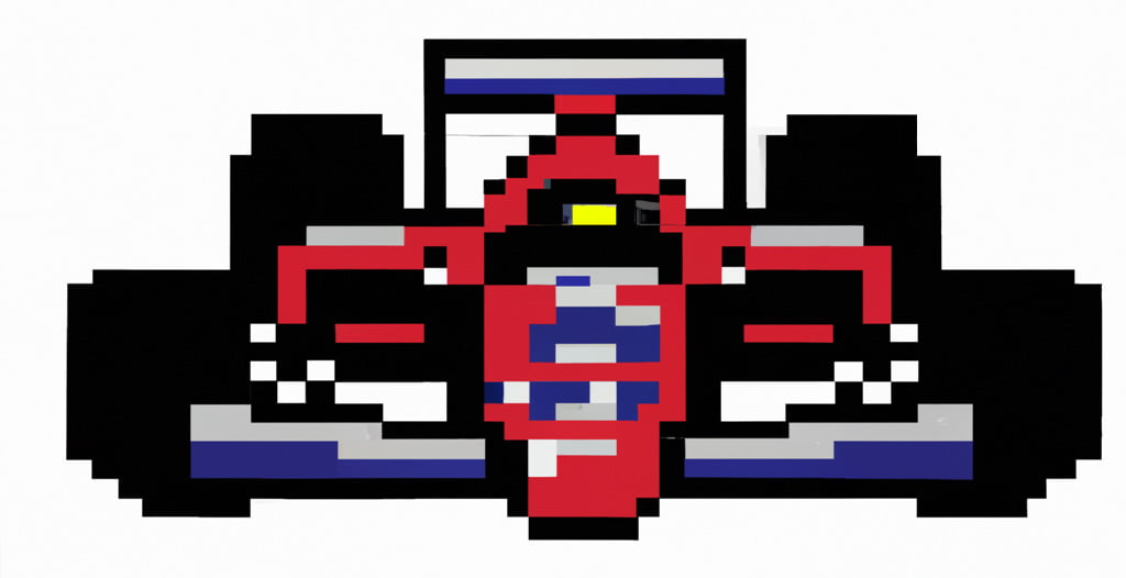 Formulaone racing car in 8-bit style.