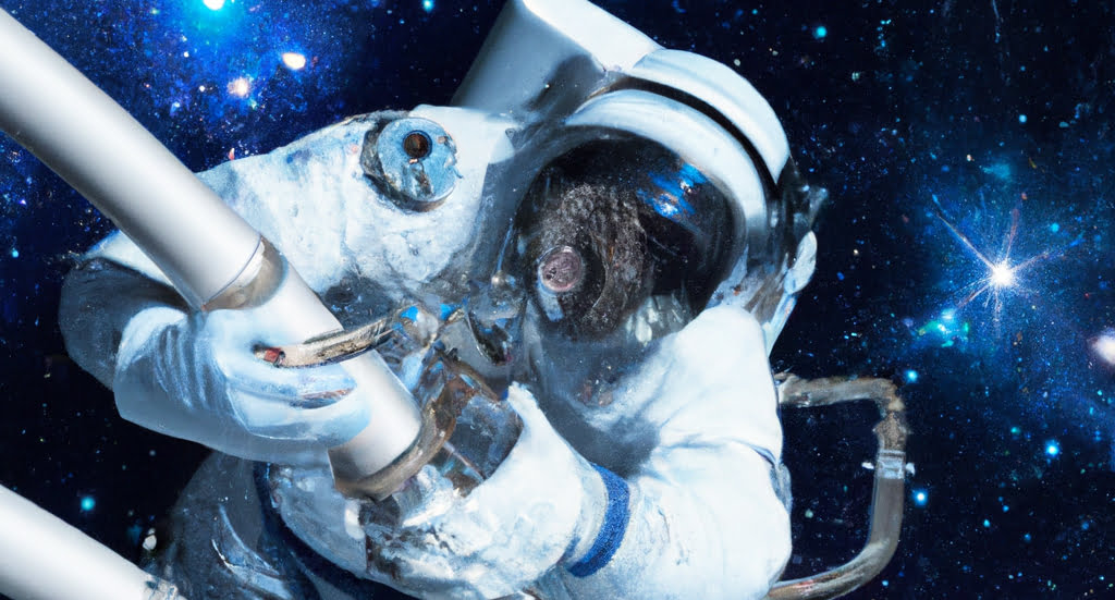 An astronaut fixing CI pipelines in the deep space. Azure colour scheme.